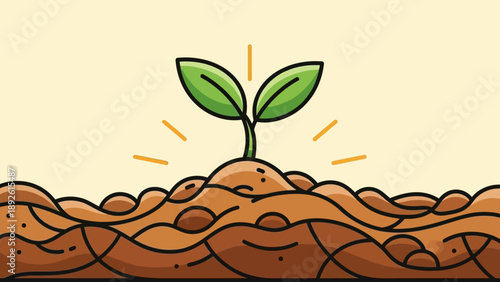 Small green plant sprouting from soil.