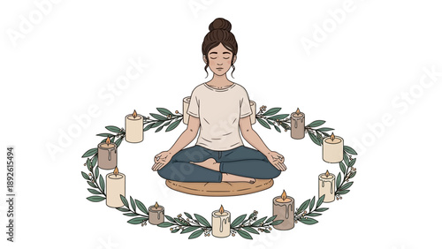 Woman Sitting in Lotus Position Meditating.