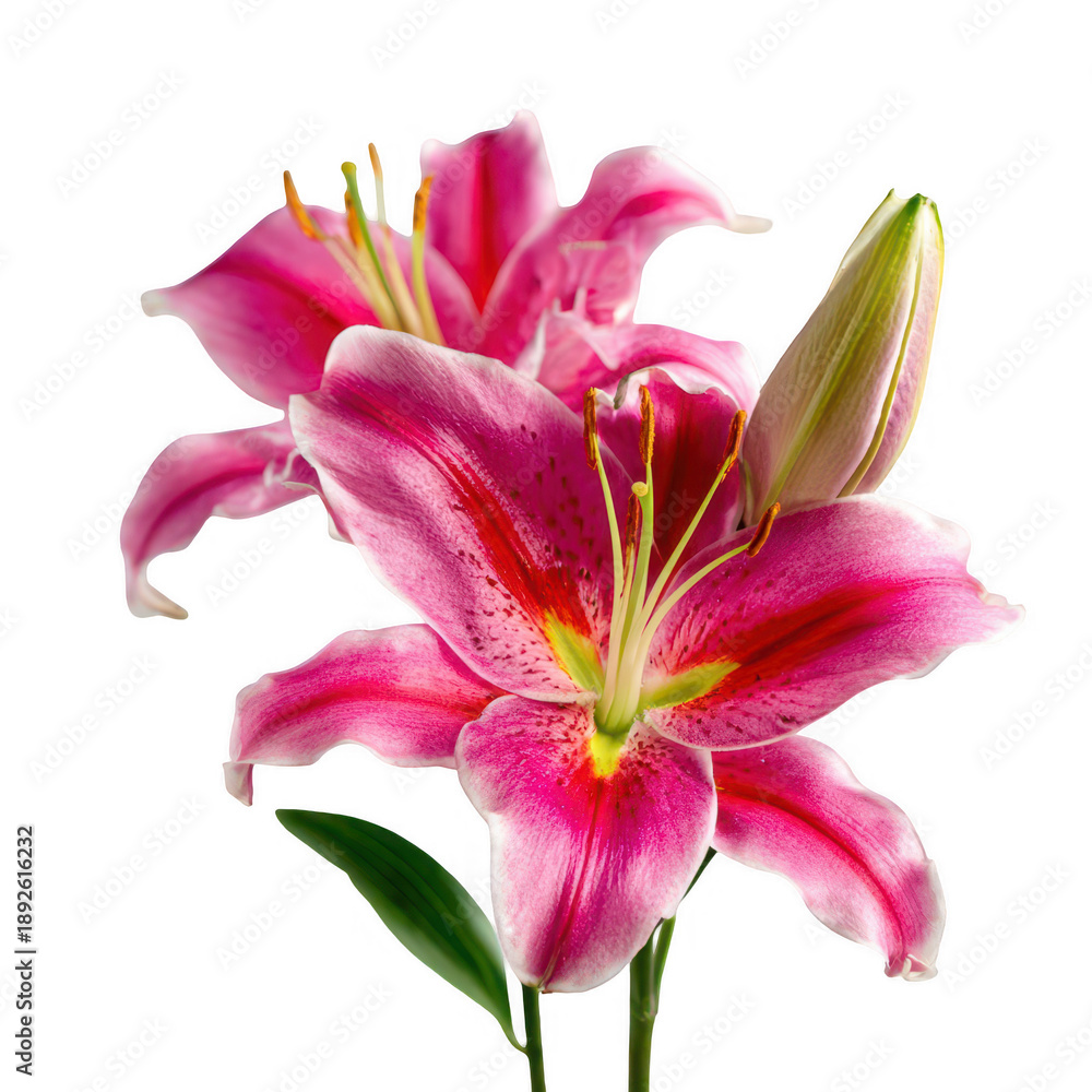 Fototapeta premium Pink Lily Flower with Green Bud isolated on a transparent background