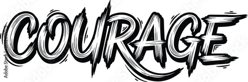 Courage Motivational Word Rough Brush Stroke Typography Vector
