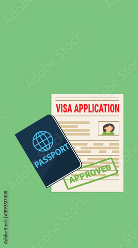 A passport next to visa application form.Application visa Document for travel.Travel approval. Immigration visa
