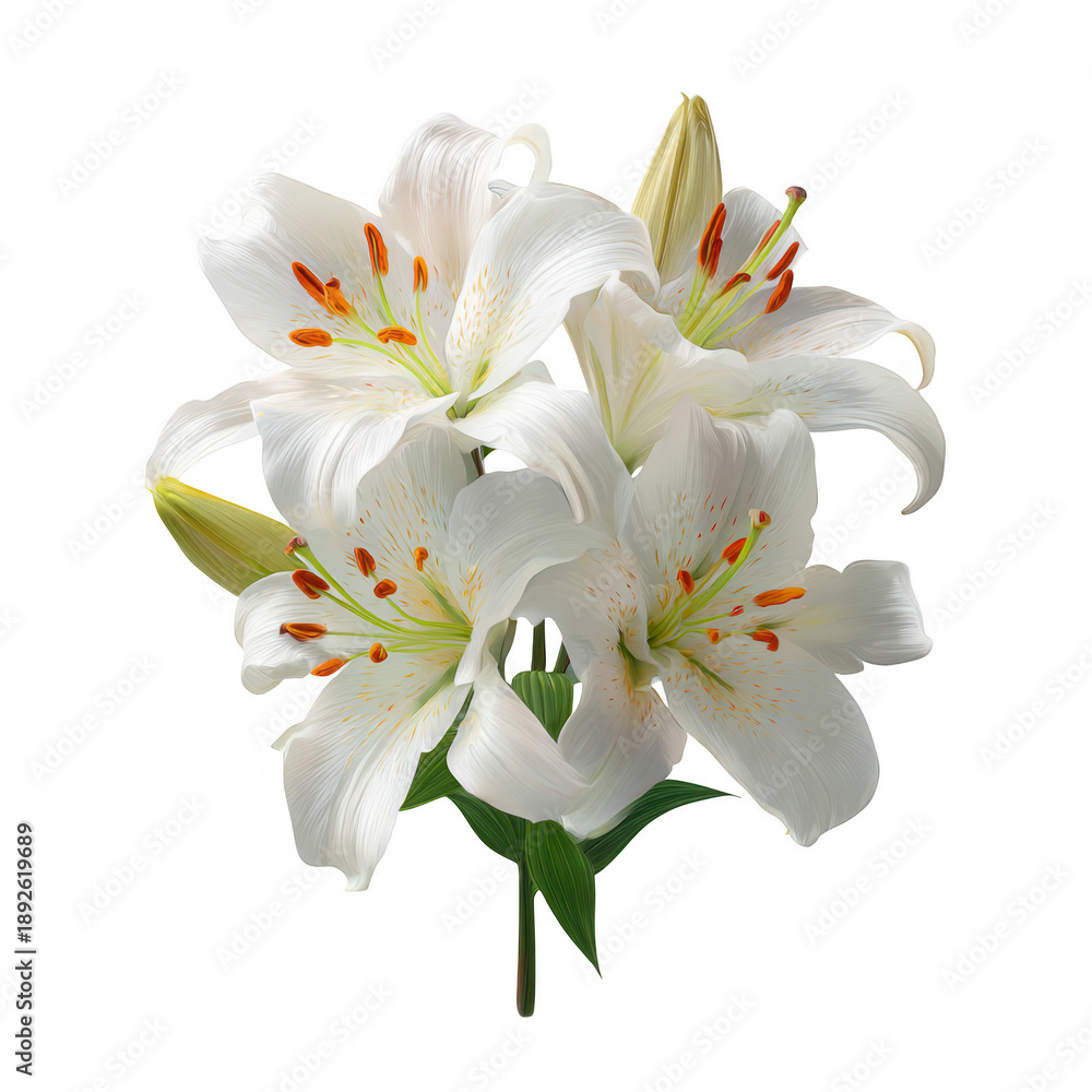 Obraz premium White lilies with orange centers isolated on a transparent background