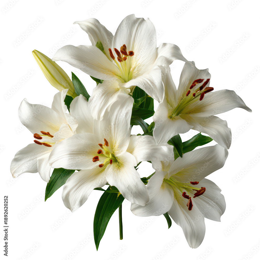 Obraz premium White Lilies with Red Anthers isolated on a transparent background
