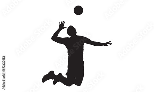 Single silhouette of a volleyball player jumping to hit the ball