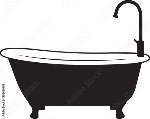 Classic clawfoot bathtub icon with faucet for elegant bathroom design and relaxation