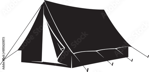 Black silhouette of a classic camping tent ready for outdoor adventure