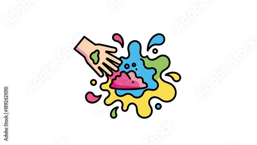 Creative hand splashing colorful paint blobs in a vibrant artistic expression of abstract artistry