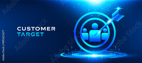 Customer target concept vector with audience icon and digital marketing strategy illustration. Modern business targeting design for marketing analytics, user segmentation, growth strategy