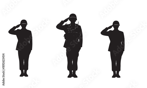 Three soldiers saluting in silhouette, representing military honor and respect.
