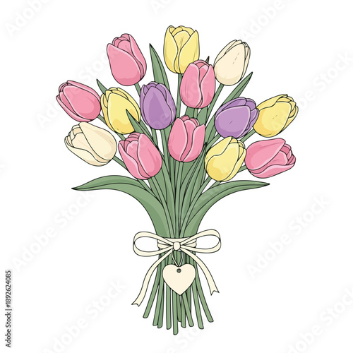 Colorful Tulip Bouquet with Heart Shaped Tag.