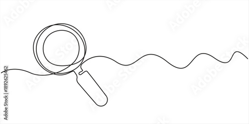 one line drawing magnifying glass sketch, one continuous line illustration of magnifying glass, continuous line drawing of magnifying glass lens, Continuous one line drawing magnifying glass.