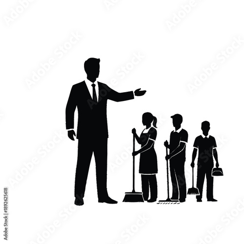 Businessman boss firing employees staff jobless.