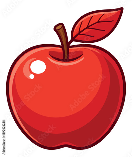 Cartoon style illustration of a red apple depicting a shiny, ripe fruit for healthy eating concepts
