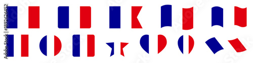 French flag set, France flag vector icon, heart, pin symbol