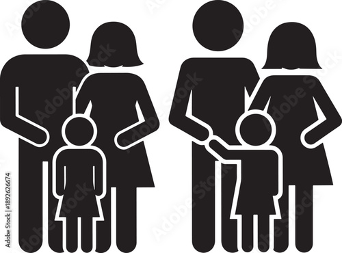 Stylized black icons of two families, parents with children, representing unity, togetherness, and relationships.
