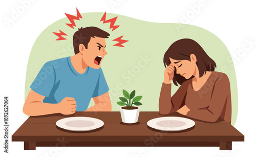Vector illustration of a couple depicting an angry argument for relationship problems