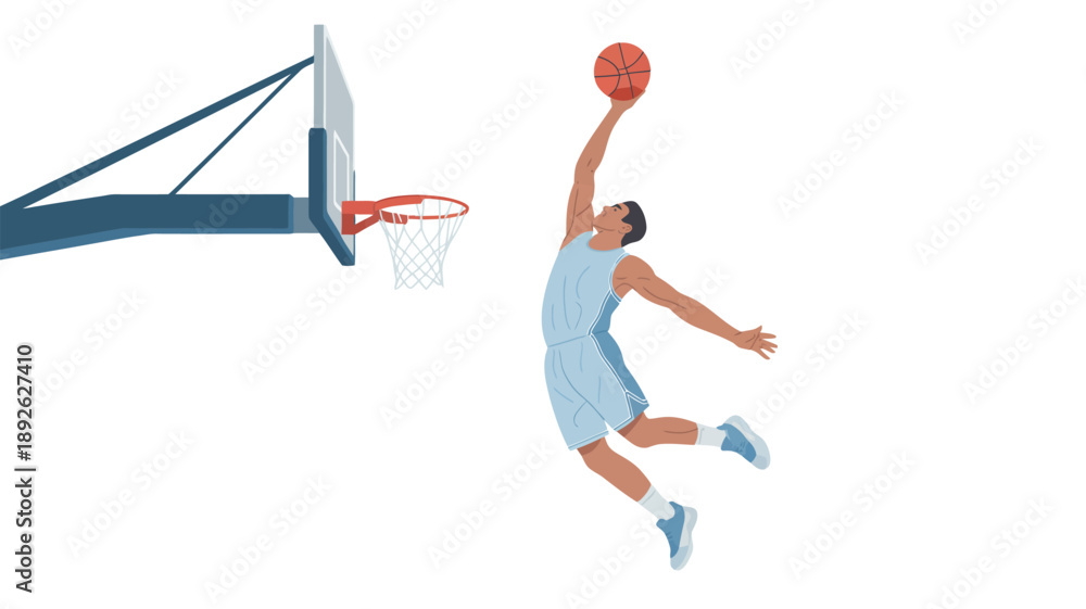 Obraz premium Man Jumping to Dunk Basketball Hoop.