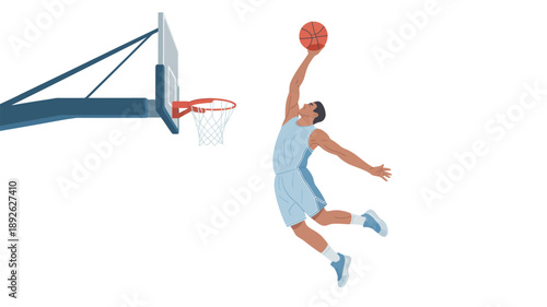 Man Jumping to Dunk Basketball Hoop.