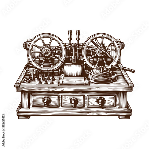 Vintage sewing machine on wooden table