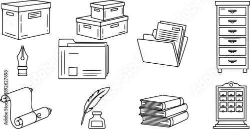 set of outline icons older archive silhouette 