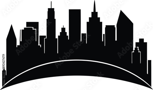 City skyline silhouette with bridge