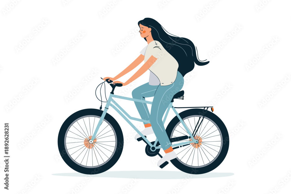 Obraz premium asian woman riding bycicle isolated