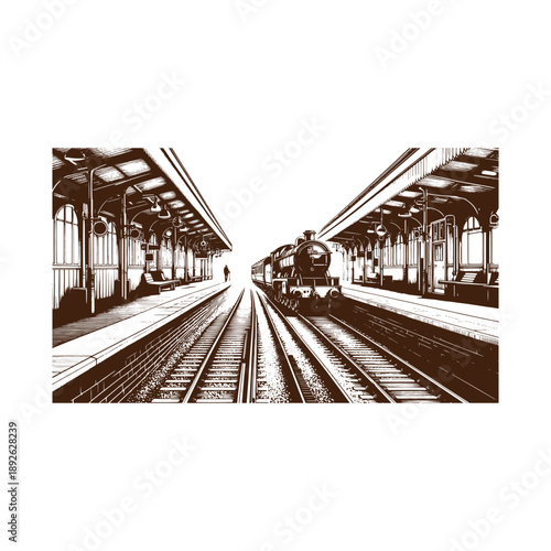 Vintage train arriving at railway station platform