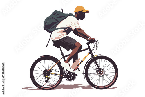 black man riding bycicle isolated