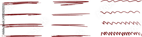 Hand-drawn red underline strokes and wavy lines in a sketchy marker style. Organic rough marks add emphasis, movement, and creative flair. Ideal for highlights, annotations, typography accents, 