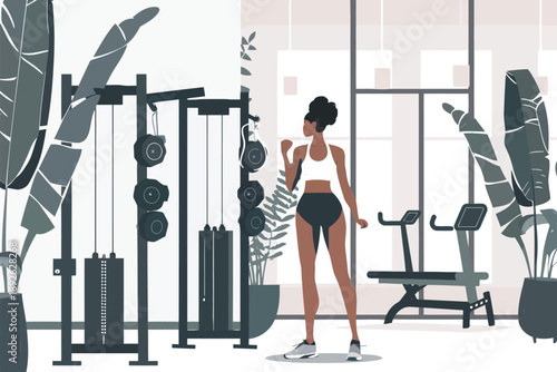 black woman exercise in gym isolated