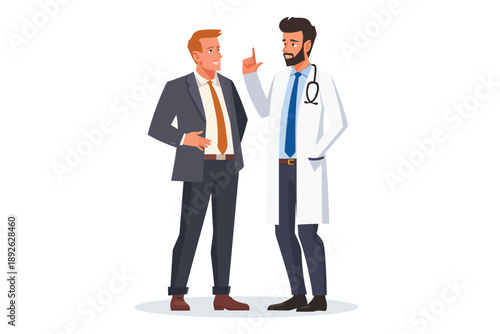 doctor talking with man in business suit isolated