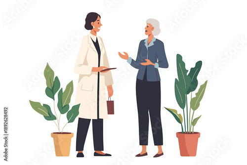 doctor talking with old woman isolated
