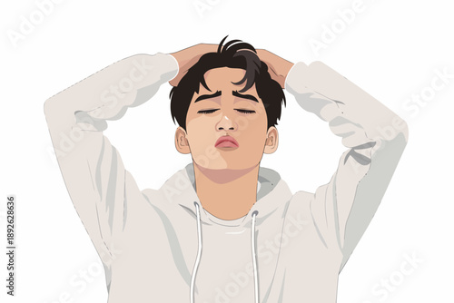 frustrated asian man isolated