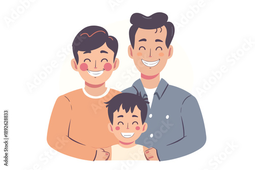 Happy gay two father family isolated