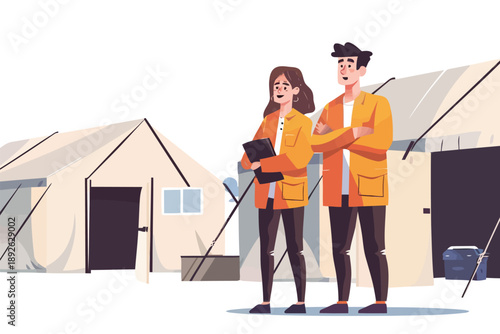 Humanitarian Aid Workers in a Refugee Camp isolated