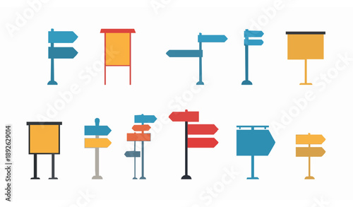 Modern Flat Design Sign Post Vector Set with Ten Diverse Usage Icons