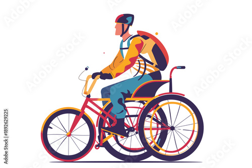 person in wheelchair riding bycicle isolated