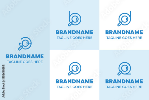 Letter A B D O Q Magnifying Glass Logo Set, symbolizing search, insight, and precision