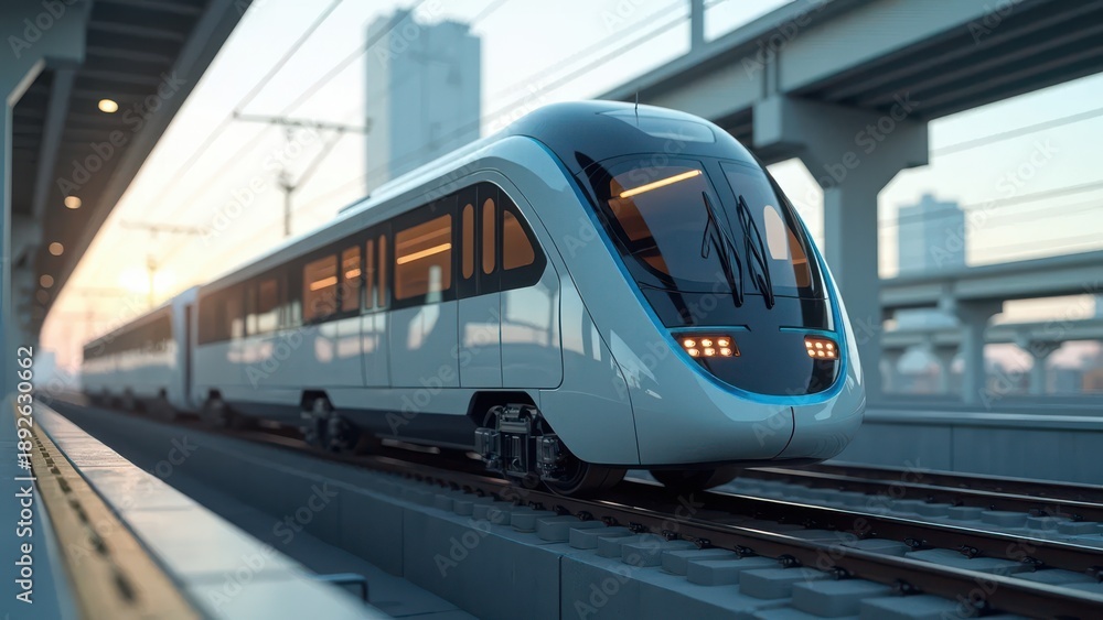 Fototapeta premium Hybrid Transit: Maglev train positioned on experimental rail track 