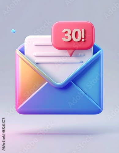 3D Email Notification Icon with High Number of Unread Messages.
