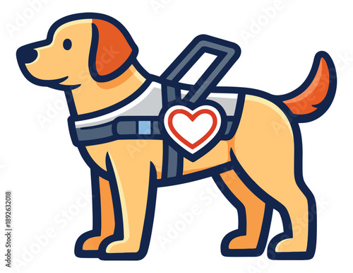 Cute line art illustration of a service dog depicting a loyal assistance animal for support and care