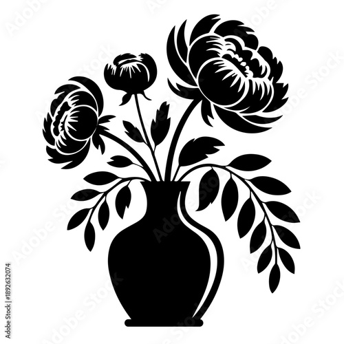 vase of flowers, Ornate vintage corner frame borders with elegant baroque swirl flourishes, Vase flowers silhouette icons black and white