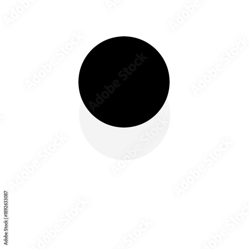Minimalist composition design of a bold black circle with soft gray shadow on white background.