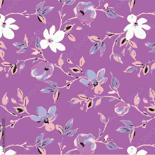 Big flowers pattern, upscale floral pattern. graphical textures floral, trendy colors pattern , flowers background with leaves. vector illustration.