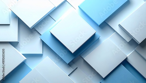 Geometric abstract of overlapping squares in cool tones, creating depth and a modern aesthetic