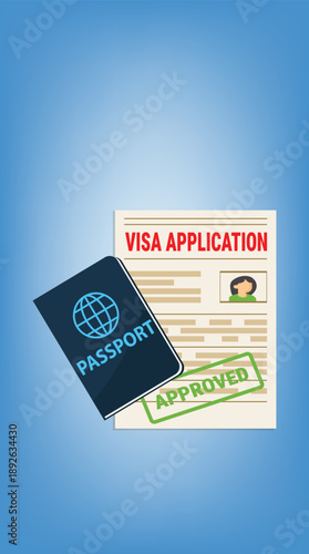 A passport next to visa application form.Application visa Document for travel.Travel approval. Immigration visa