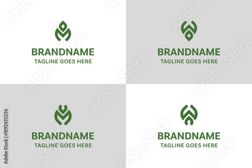 Letters MO WO MU WU Leaf Logo Set, symbolizing growth, nature, and organic harmony