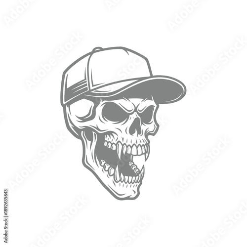 Aggressive Skull with Baseball Cap
