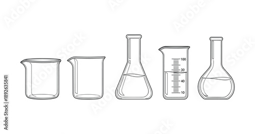 Outline of different laboratory glassware illustrations including beakers and flasks