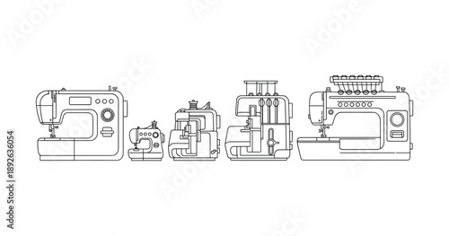 Illustration of various sewing machines: overlock, coverstitch, and serger